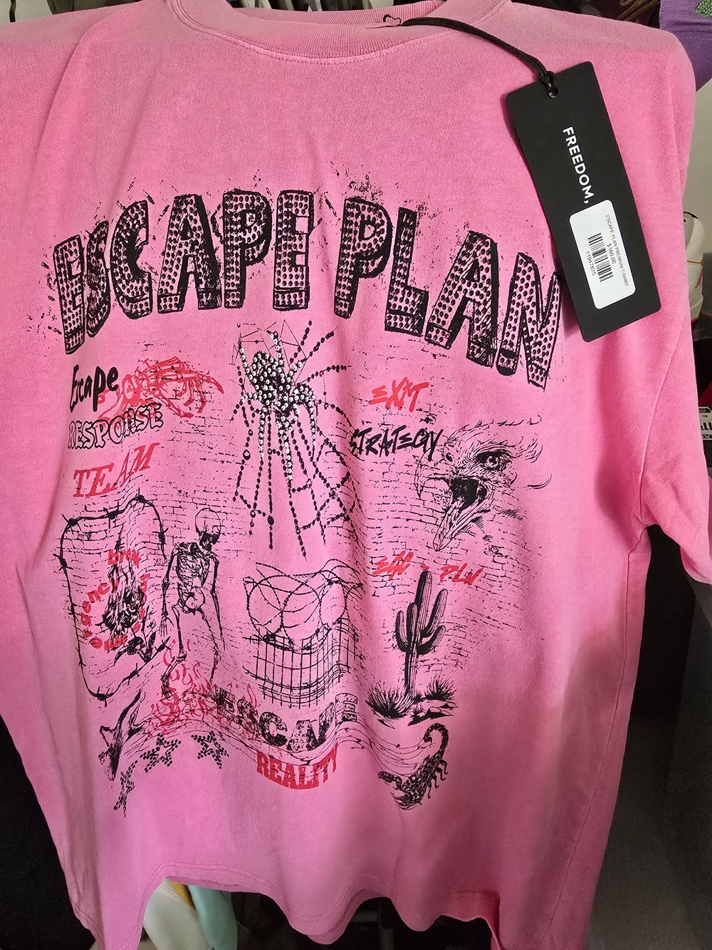 Pink "Escape Plan" Graphic Short Sleeve Tee